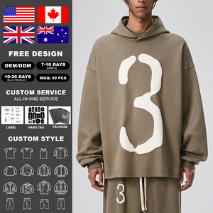 KingSen Heavyweight 100% Cotton <b>Pullover</b> Hoodie Puff Print Drop Shoulder Oversized Loose Fit <b>Men</b> Sweatshirt - Product Image 2