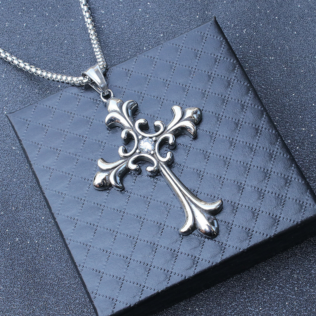 Collier croix en acier inoxydable pour homme, chaîne en corde orthodoxe, cadeau spirituel - France