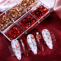 6 Grilles de Décorations d'Ongles en Forme de Cœur Rouge Scintillant pour la Saint-Valentin, Mini Accessoires d'Art Ongulaire Étoile