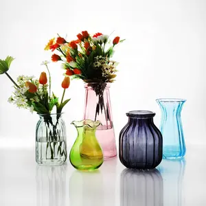 Оптовая продажа, недорогая разноцветная Современная декоративная стеклянная ваза для цветов с креативным дизайном