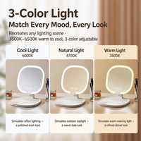 Miroir de maquillage LED portable à trois couleurs avec une grande base pour le bureau, miroir cosmétique à luminosité réglable à l'infini