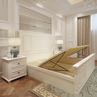 Lit double en bois de bouleau style campagnard américain 1,68 m, lit de mariage moderne et minimaliste avec mécanisme de levage à gaz, espace de rangement et gravure