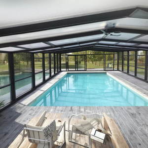 Couverture <span class=keywords><strong>de</strong></span> piscine <span class=keywords><strong>en</strong></span> verre trempé rétractable vente directe d'usine toit télescopique Transparent pour <span class=keywords><strong>appartement</strong></span> parc cour plat - Product Image 1