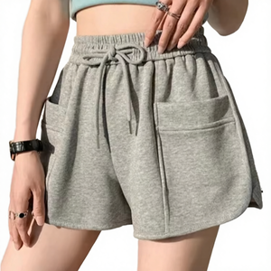 Shorts en molleton taille haute pour femmes, décontractés, avec cordon de serrage, en coton doux, personnalisables avec logo, vente en gros OEM - Product Image 3