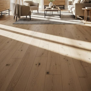 Parquet en bois d'ingénierie à trois couches EN717-1 en chêne blanc massif, grade ABCD, anti-mites, système clic, 16 mm, pour hôtel - Product Image 1