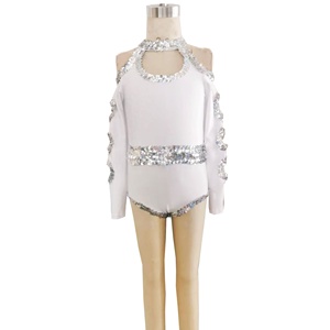 Justaucorps de danse à paillettes brillantes, extensible en spandex, tenue de danse latine, costume de danse pour la scène, pratique - Product Image 1