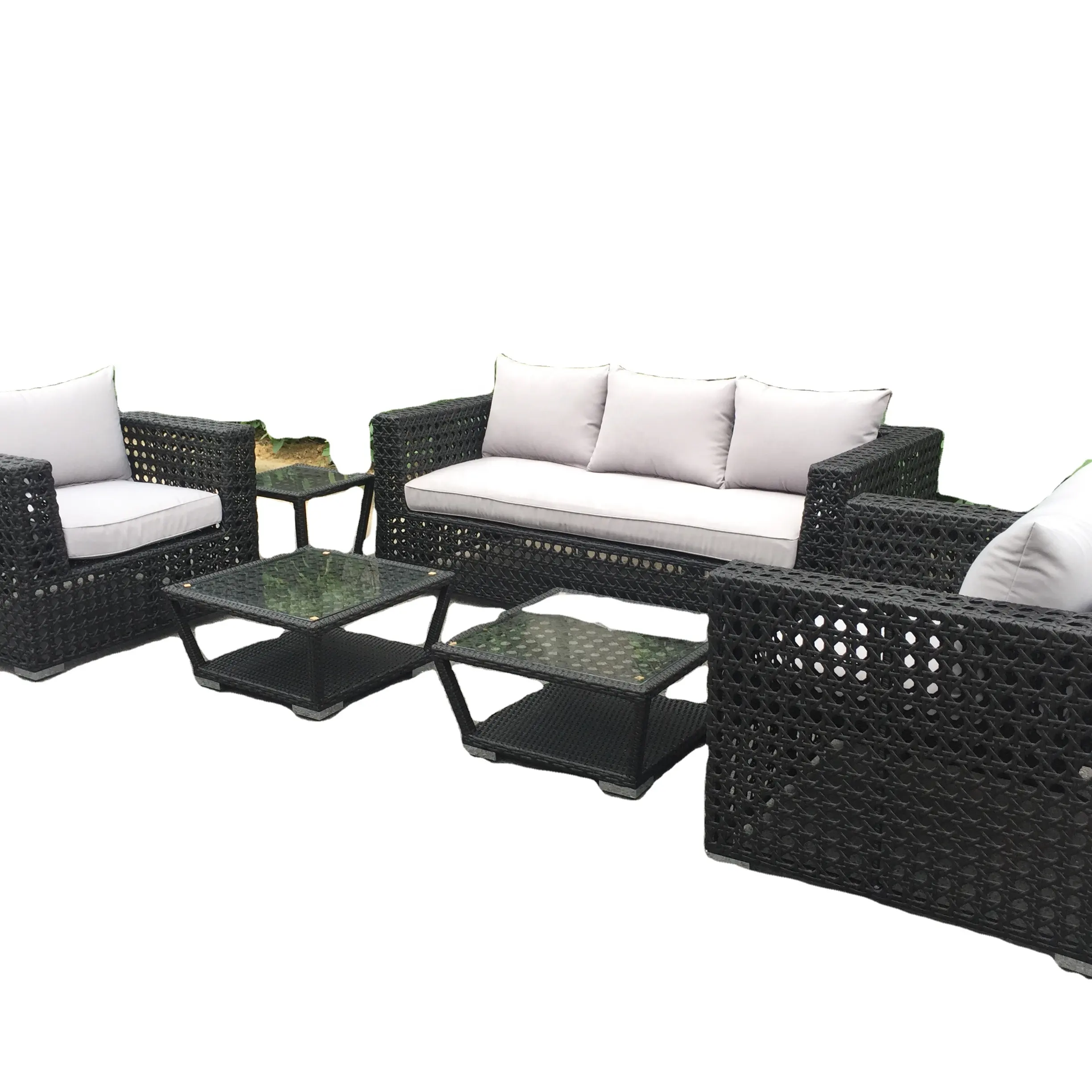 Conjunto de muebles de ratán para exterior, 6 piezas con mesa de centro, sofá, tumbona, terraza