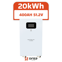 Système de stockage d'énergie domestique hybride mural Ginza JR-DC400 51.2V 400Ah LiFePO4 20kWh à cycle profond avec CAN RS485 RS232