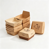 Boîte à hamburger en carton blanc biodégradable robuste, personnalisable avec logo et motif quadricolore, pour restauration rapide, vente en gros