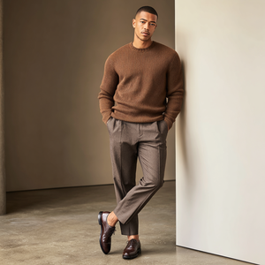 Sweater Rajut Pria Bahan Campuran Wol Kerah Bulat Tebal Sedang untuk Musim Gugur, OEM Anti-Kerut Anti-Susut Bernapas - Product Image 5