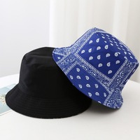 Topi Bucket motif Vintage pria, topi nelayan mode, topi Hip hop wanita reversibel