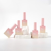 Bouteille de vernis à ongles vide rose dégradé 12ml 15ml bouteille en verre carrée pour vernis gel OEM/ODM bouteille de vernis à gel personnalisée avec brosse
