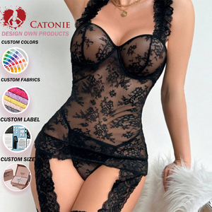 Body sexy en maille transparente et dentelle, push-up, bretelles ajustables, tissu fin écologique, lingerie moulante <span class=keywords><strong>pour</strong></span> femmes - Product Image 1