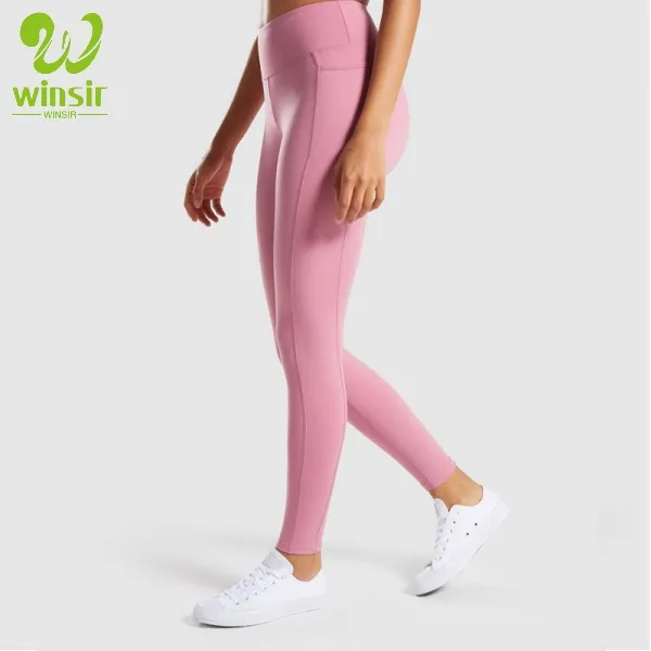 Leggings de náilon femininas com logotipo personalizado, leggings esportivas de elastano com bolso, para academia, fitness, yoga, feminina