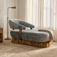 Canapé-lit Chaise Longue Moderne de Luxe Rembourré à Franges en Velours et Laiton pour Salon de Villa