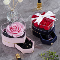 Boîte à roses éternelles transparente en forme de cœur, faite à la main pour la Saint-Valentin, couleur personnalisée, avec tiroir à bijoux pour collier, idée cadeau