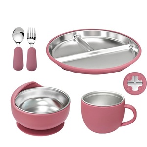 Ensemble de vaisselle durable pour tout-petits, assiette en acier inoxydable avec ustensiles en silicone, bol d'alimentation pour bébé et couverts sûrs - Product Image 5
