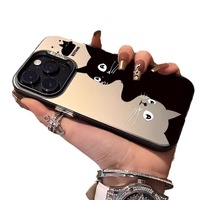 Coques de téléphone portable antichoc mignonnes à motif de chat de dessin animé pour iPhone XS XR 12 13 11 14 15 16 Pro Max, protection anti-chute, coque arrière