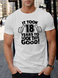ใช้เวลา 18 ปี... เสื้อยืดผ้าซาตินพิมพ์ลายทรงหลวมสำหรับผู้ชาย เสื้อยืดแขนสั้นลำลองใส่สบายสำหรับฤดูร้อน ลายพิมพ์ 100% โพลีเอสเตอร์ - Product Image 4