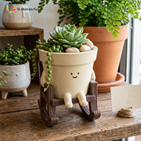 Pot de fleurs en résine avec visage souriant et chaise à bascule, pot de fleurs humanoïde de dessin animé, pot pour plantes succulentes, décoration de jardin et de maison