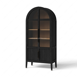 Vitrine d'appoint moderne noire FERLY, en bois massif avec portes vitrées, pour salon <span class=keywords><strong>et</strong></span> <span class=keywords><strong>salle</strong></span> à <span class=keywords><strong>manger</strong></span> - Product Image 4
