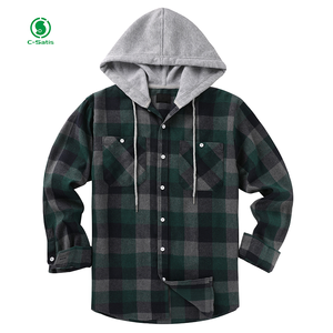 <span class=keywords><strong>Chemise</strong></span> à <span class=keywords><strong>carreaux</strong></span> décontractée pour hommes de taille américaine à capuche à manches longues double poche printemps automne veste en flanelle à double poche de grande taille - Product Image 3