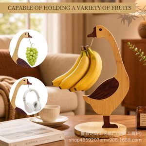 Wooden Goose Shaped Banana <b>Rack</b> Standing Fruit Holder For <b>Kitchen</b> Countertop Storage Display - Product Image 2