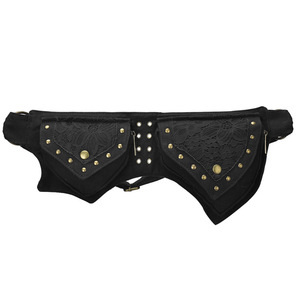 Retro Rivet Waist Bag – Punk Style Chest Pack with Lace & Metal Studs for Men & Women, Multi-Pocket Outdoor Utility <b>Belt</b> - Product Image 1
