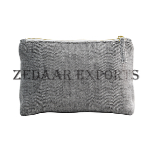 Pochette de sac à main en lin tissé de taille moyenne faite à la main personnalisée avec logo écologique mode vie quotidienne fermeture à glissière bas quantité minimale de commande - Product Image 5