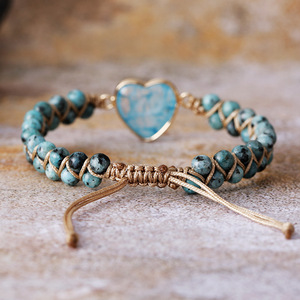 Heart-Shaped Tiger Eye Beaded Braided <b>Bracelet</b> <b>Adjustable</b> For Gift Jewelry - Product Image 3
