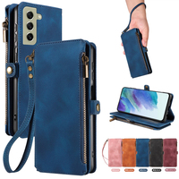 Dompet Kulit PU untuk Samsung S21 FE, 9 Slot Kartu + Kantong Koin Ber-resleting, Penyangga, Pemblokir RFID, 360 °   Perlindungan