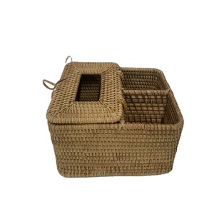 Durable Rattan tissue box High quality eco-friendly natural rattan tableware flatware caddy combine tissue box