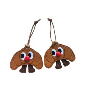 Toast & Croissant Keychain - Cute Cartoon Food Bag Pendant, Creative Leather <b>Backpack</b> Accessory for Schoolbag/business Gifts - Product Image 4