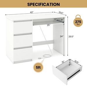 Güç çıkışı klavye tepsisi 3 çekmeceli özel Modern bilgisayar masası çalışma masası USB tip C bağlantı noktaları ev ofis mobilyaları - Product Image 6