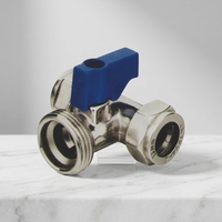 Robinet à bille droit en laiton avec raccord à compression et poignée bleue pour système de chauffage de l'eau