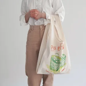 Reusable Custom printed eco friendly cotton biodegradable natural Recycled cotton canvas t-shirt vest shopping bag for market