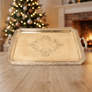 Plateau en argent anglais classique pour la décoration Plateau de service victorien anglais vintage Plateau décoratif en argent plaqué argent à bord festonné - Product Image 1