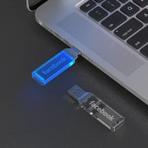 2023 nueva llegada Light Up USB Flash Drive 2,0 3,0 U disco clave cristal capacidad memoria USB Stick 128GB Metal LED Pendrive