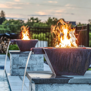 Gas Outdoor Firepit with Water Feature Low Smoke Square Corten Steel <b>Fire</b> <b>Pit</b> and Water Bowl for Swimming Pool - Product Image 4