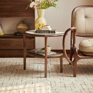 طاولة قهوة دائرية عصرية بسيطة، مصنوعة من خشب الجوز الأسود الأمريكي لغرفة المعيشة - Product Image 2