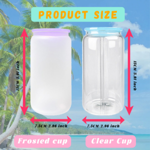 16oz Frosted rõ ràng thăng hoa bia có thể định hình Glass drinkware với màu acrylic Nắp ống hút và ly cho uống hàng ngày - Product Image 4
