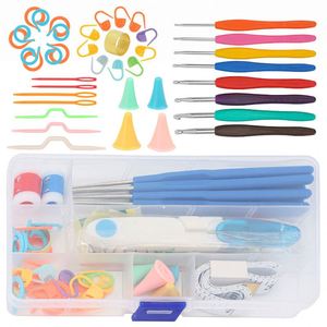 Kit de herramientas de ganchillo cuadrado de plástico para costura y tejido, con aguja, medidor de hilo, contador, dedal y estuche de almacenamiento - Product Image 1