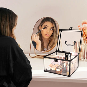 Transparent Large Capacity Makeup Case Portable Crown Pageants <strong>Vanity</strong> <strong>Box</strong> with Clear Acrylic Travel Cosmetic Case Organizer Lock - Product Image 3