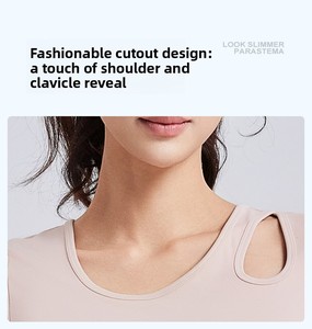 LOGO personalizado suave U Slim Fit deporte gimnasio Yoga hueco hombro acolchado sujetador entrenamiento transpirable Crop Tops camisetas de manga corta - Product Image 3