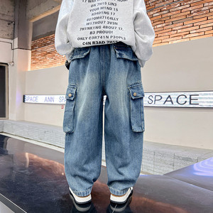 <span class=keywords><strong>Pantaloni</strong></span> Sportivi da Ragazzo Primavera/Autunno 2026 Nuovo Stile Outfit per Bambini in Denim con Grandi Tasche per Ragazzi Più Grandi Vestibilità Larga Trendy e Cool - Product Image 3