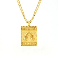 Collar de Moda con Colgante Cuadrado de Letras del Alfabeto, Cadena con Iniciales, Concha Rosa, Chapado en Oro de 18K, Acero Inoxidable, Joyería para Mujer