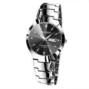 Men Women Couple <b>Watch</b> Quartz Alloy Case Stainless Steel Band Glass Dial <b>Waterproof</b> Luminous Pointer Coin Style Hot Sale FNGEEN - Product Image 5