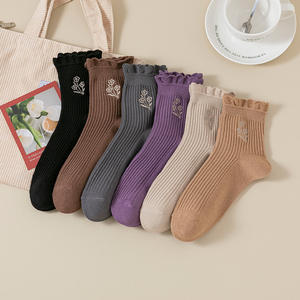 Women Breathable Autumn New Style Japanese Cute Embroidery Patterned Ruffle <strong>Sweaty</strong> Womens Cotton <strong>Socks</strong> - Product Image 2