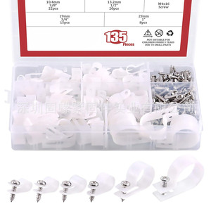 R Type Nylon Cable Clips 135pcs Set For Cable Management Manufacturing Use - Product Image 1