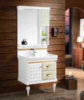 Ensemble de meubles de salle de bain sur mesure blanc avec 4 tiroirs à fermeture douce et armoire miroir pour hôtel, certifié CE Europe, vente en gros